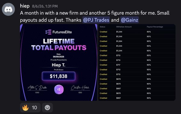Member payout post from the PJ Trades Discord