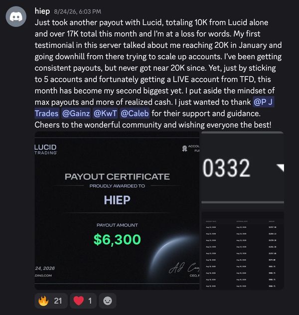 Member payout post from the PJ Trades Discord