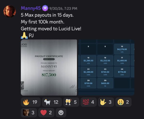 Member payout post from the PJ Trades Discord